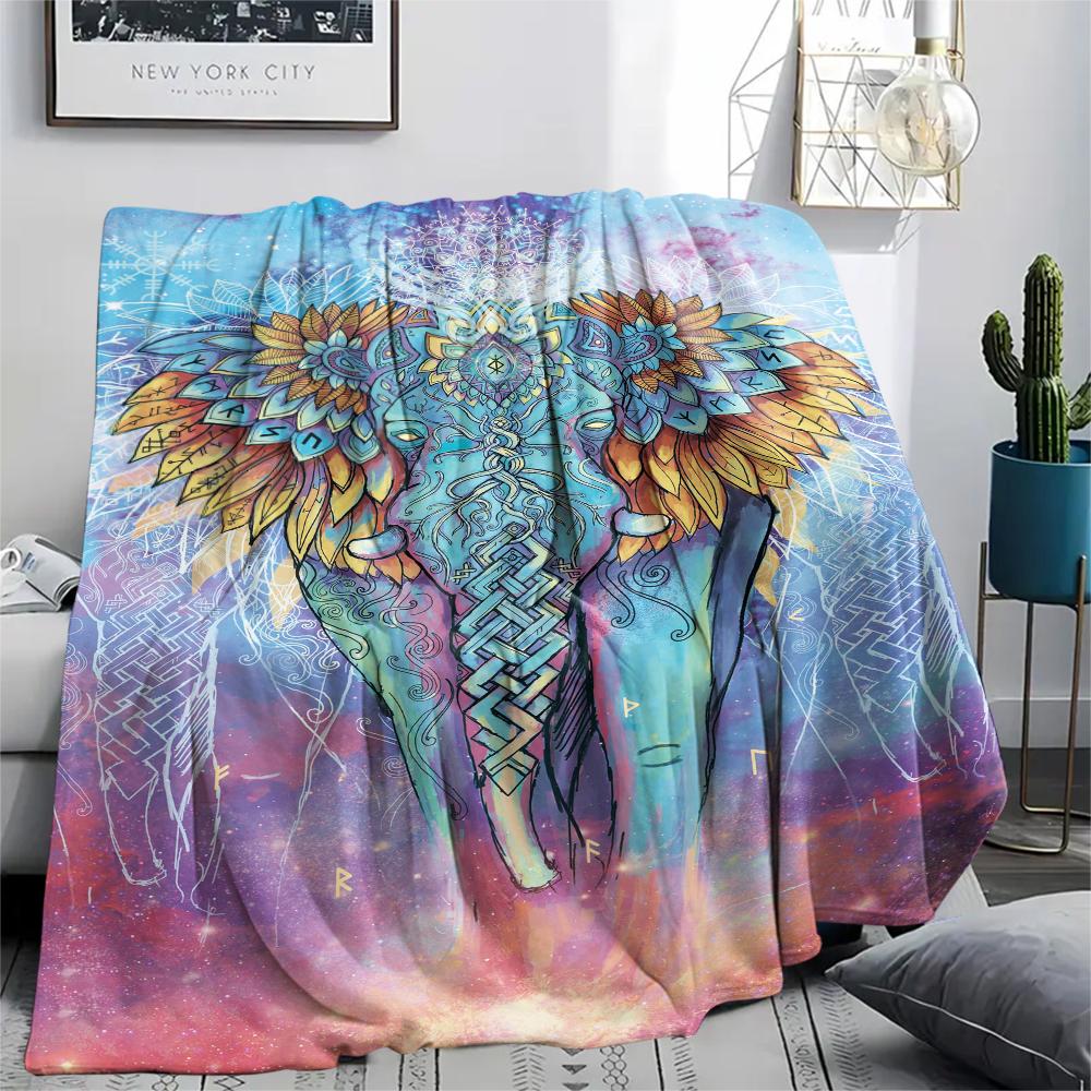 1Pc Abstract Elephant Print Flannel Blanket, High quality Comfortable for All Seasons, Home Decor, Warmth and Comfort, Perfect for Gifts