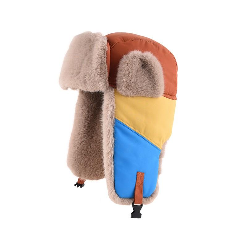 Unisex Winter Warm Fleece Lined Patchwork Beanie Hat With Ear Protection Outdoor Cycling Cold Weather