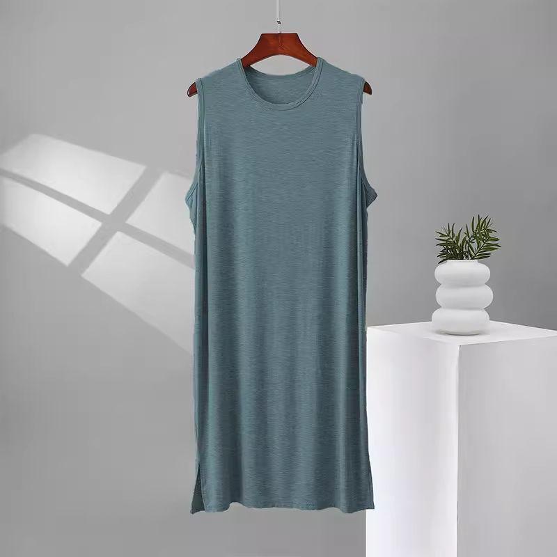 Herren Plus Size Modal Nachthemd Robe - Lockerer Schnitt Sommer Ärmellose Lange Robe, Leichte Bademantel für Übergewichtige Männer