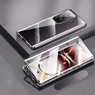 Voor OPPO A80 5G A40 4G A40M Magnetische adsorptie dubbelzijdig gehard glazen hoesje voor Oppo A60 A3X A3 Pro Metalen frame harde hoes