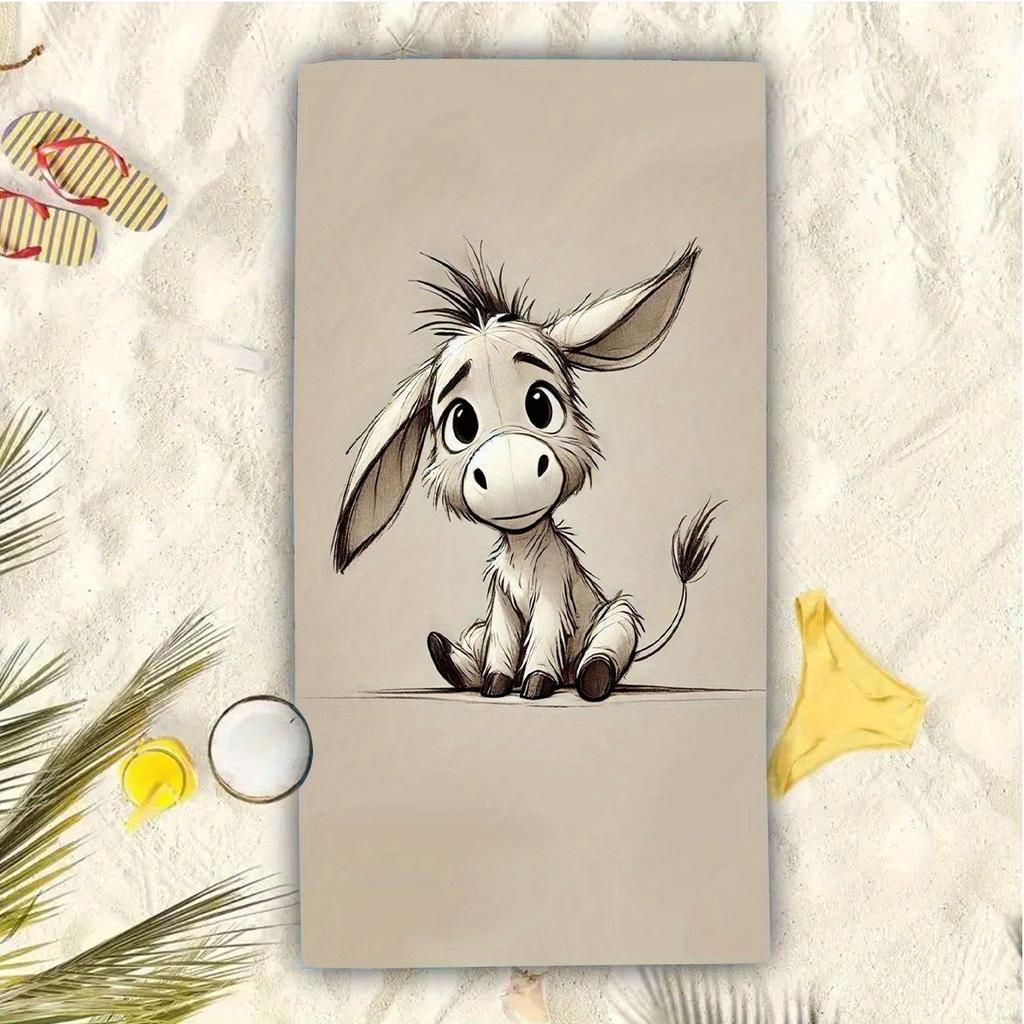 Cute Baby Donkey Beach Towel Microfiber Sand-Free Flat Print Soft Bath Towel for Kids Adults Travel Pool Outdoor Essentials
