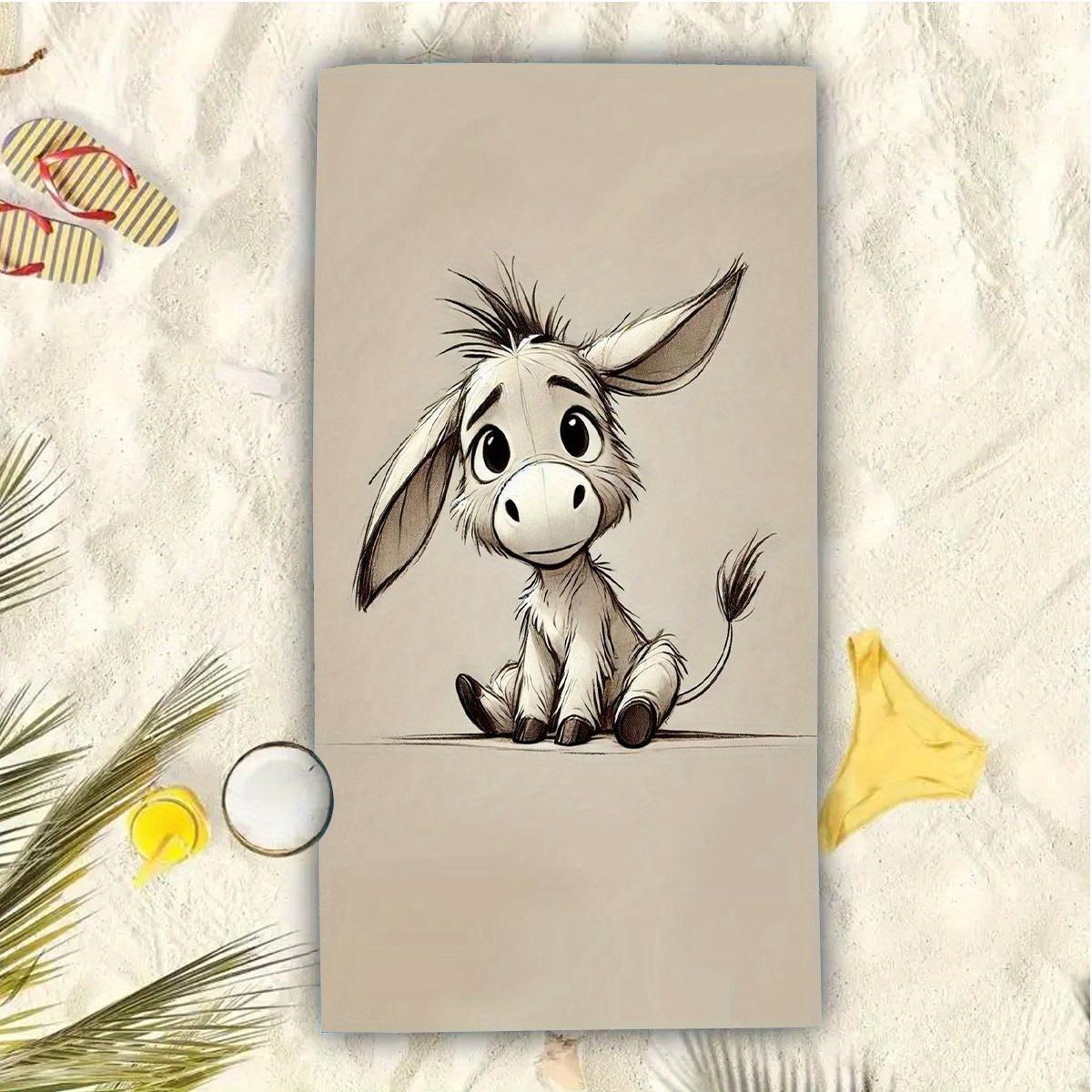 

Cute Baby Donkey Beach Towel Microfiber Sand-Free Flat Print Soft Bath Towel for Kids Adults Travel Pool Outdoor Essentials W30*H60(CM)
