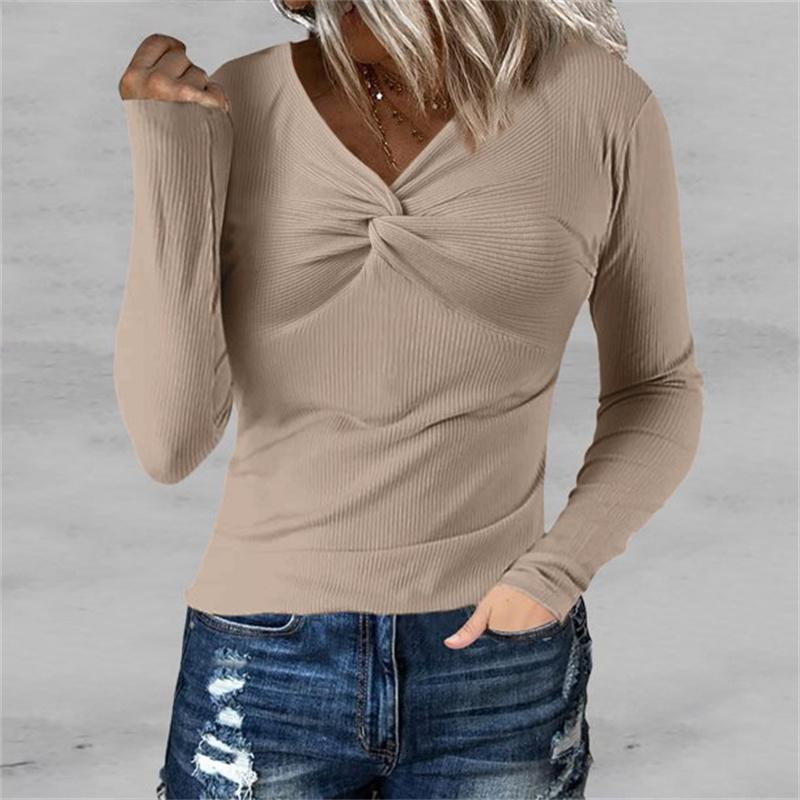 Women's Fashion Rib Knitted Sweater Slim Long Sleeve Pullover Sweaters