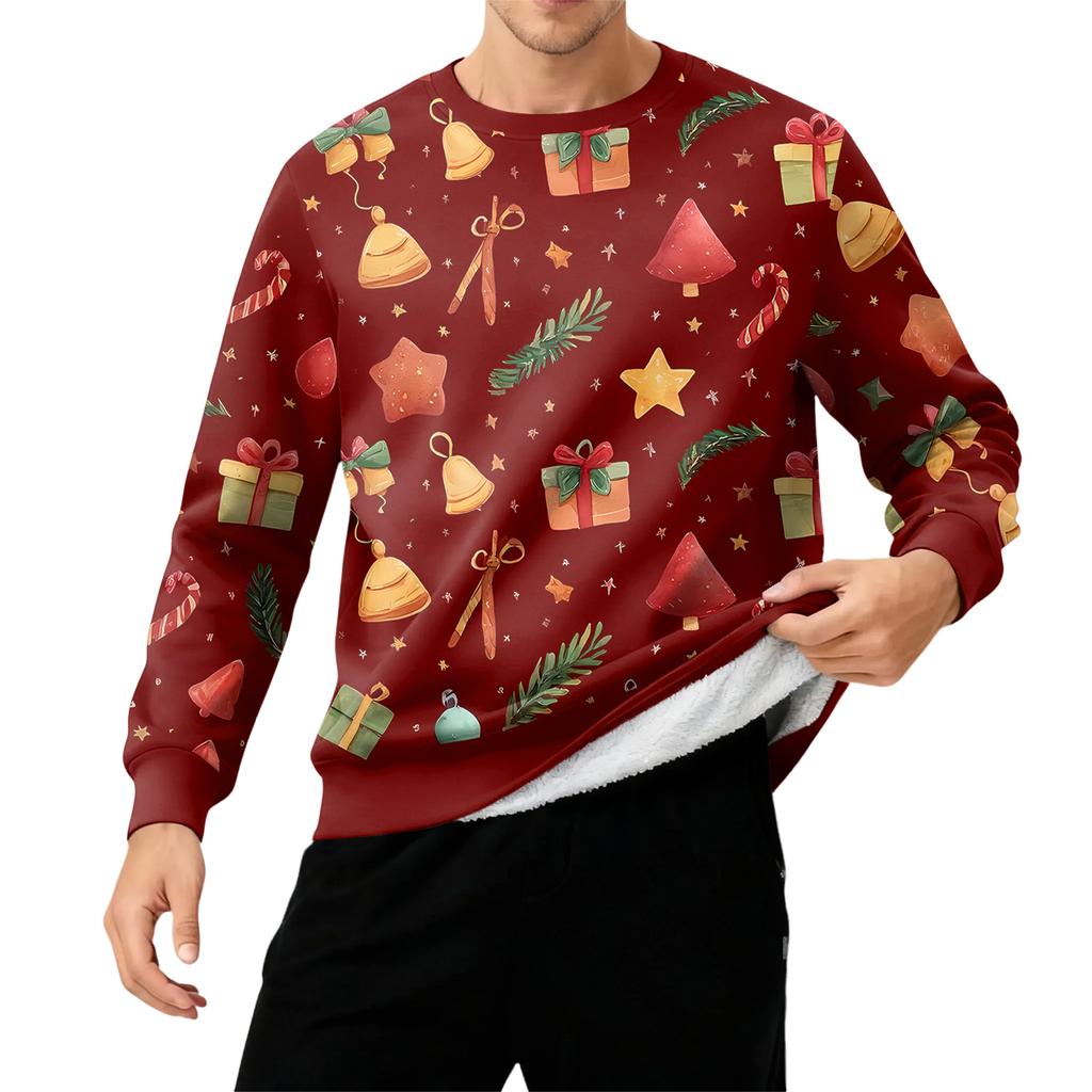 Men's Round Neck Fleece-Lined Thick Solid Color Sweatshirt