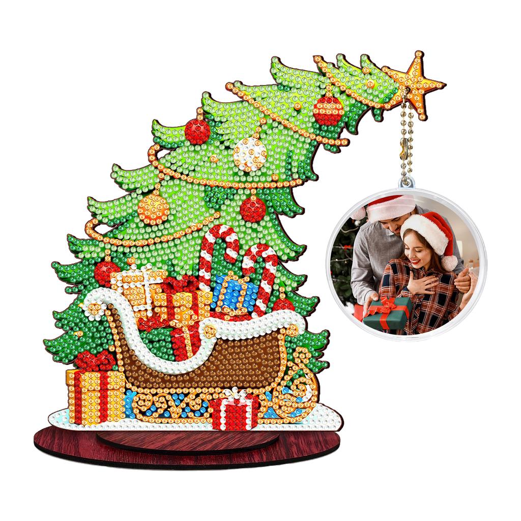 Photo Christmas Tree Table Top Diamond Painting Ornament Kits Wooden 5D DIY Diamond Art Tabletop Decorations Gift for Friends