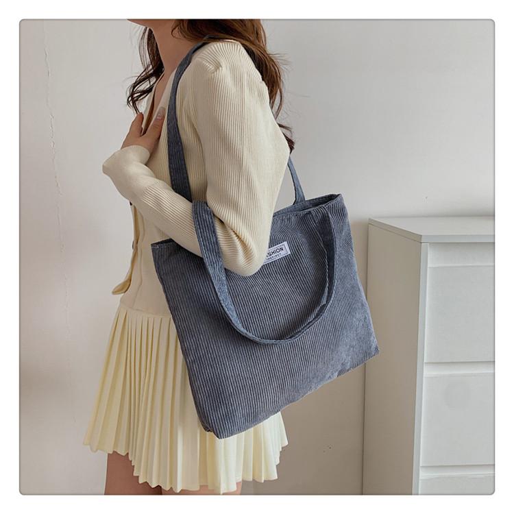 Korean Style Cotton Tote Bag for Women Solid Color Large Capacity Handbag Fashionable Casual Shoulder Purse CLE