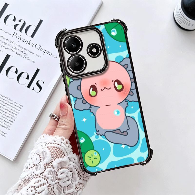 Axolotl Cartoon Cute Plating Phone Case For Xiaomi Redmi Note 14 15 Pro Plus 13 12 11 11S 11T 10 9S 9 5G Anti-Fall Airabag Cover