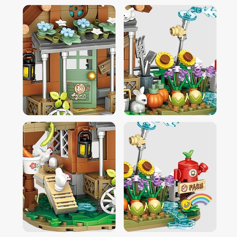 Lustige 899 Stück Mini Stadt Freund Bauernhaus Bausteine Windmühle Architektur Steine Figur Lernspielzeug für Kinder Geschenke