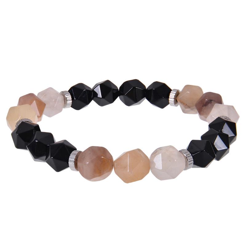 10mm Facettiertes Kristallachat, Schwarzer Obsidian & Tigerauge Stein Armband für Männer & Frauen