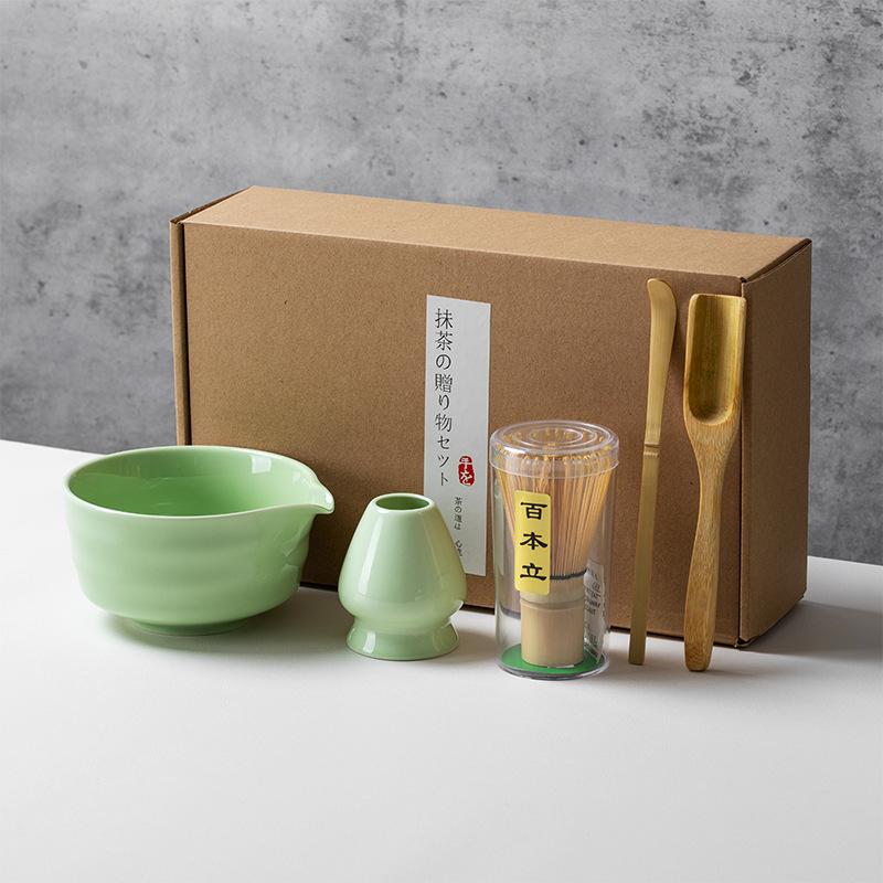 Japanese Style Matcha Tea Set Bamboo Whisk Scoop Ceramic Matcha Bowl Traditional Indoor Handmade Tea-making Tools 4/5pcs/set