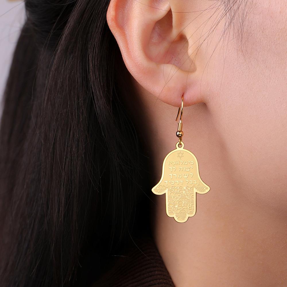 Dawapara Hamsa Hand Dangle Earrings Filigree Evil Eye Fatima Hand Evil Eye Pendant Stainless Steel Je Jewelry
