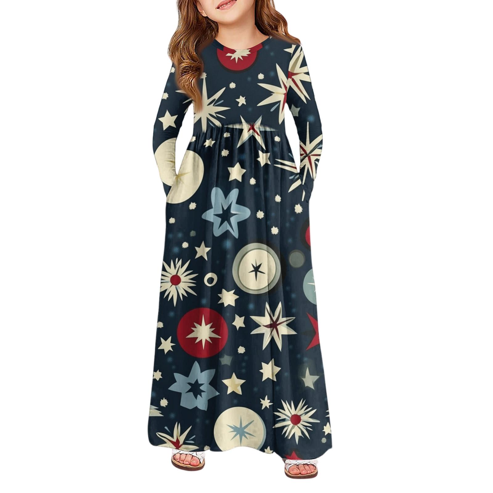 

Девичье платье макси - Платье с длинным рукавом и карманом на Рождество 120