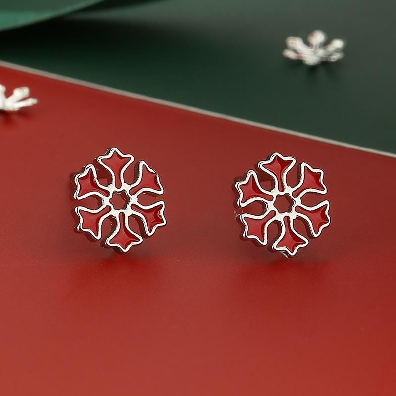 Christmas Series Elk Snowflakes and Deer Antlers Fresh Red Sweet Temperament Earrings