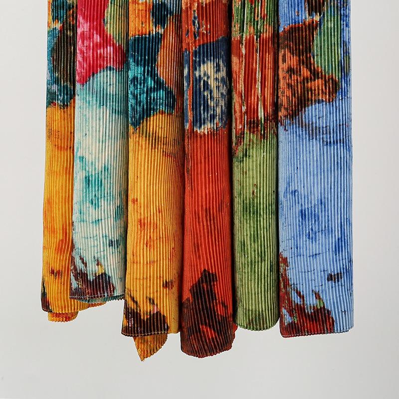 New oil painting style new silk satin wrinkled long scarf, dopamine color matching scarf