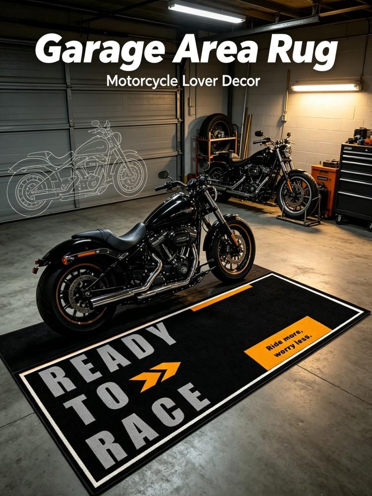 Ready To Race Long Floor Runner Rug Soft Flannel Non‑Slip Carpet Motorbike Racing Decor Mat For Garage Workshop Bedroom Motorcyc