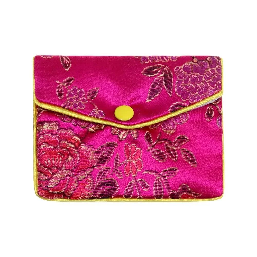 Chinese Brocade Handmade Embroidery Gift Storage Pouch Bag Zipper Jewelry Bag Snap Case Satin Coin Purse