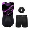 Mädchen Glitzernde Strasssteine Farbblock Gymnastik-Leotard Rundhalsausschnitt Ärmellos Tanz Eiskunstlauf Outfit