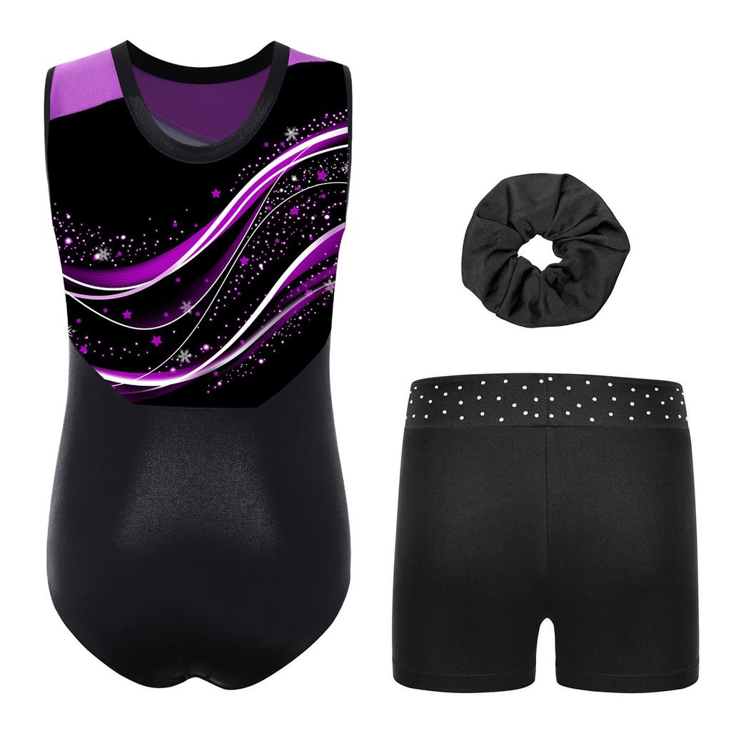 Mädchen Glitzernde Strasssteine Farbblock Gymnastik-Leotard Rundhalsausschnitt Ärmellos Tanz Eiskunstlauf Outfit