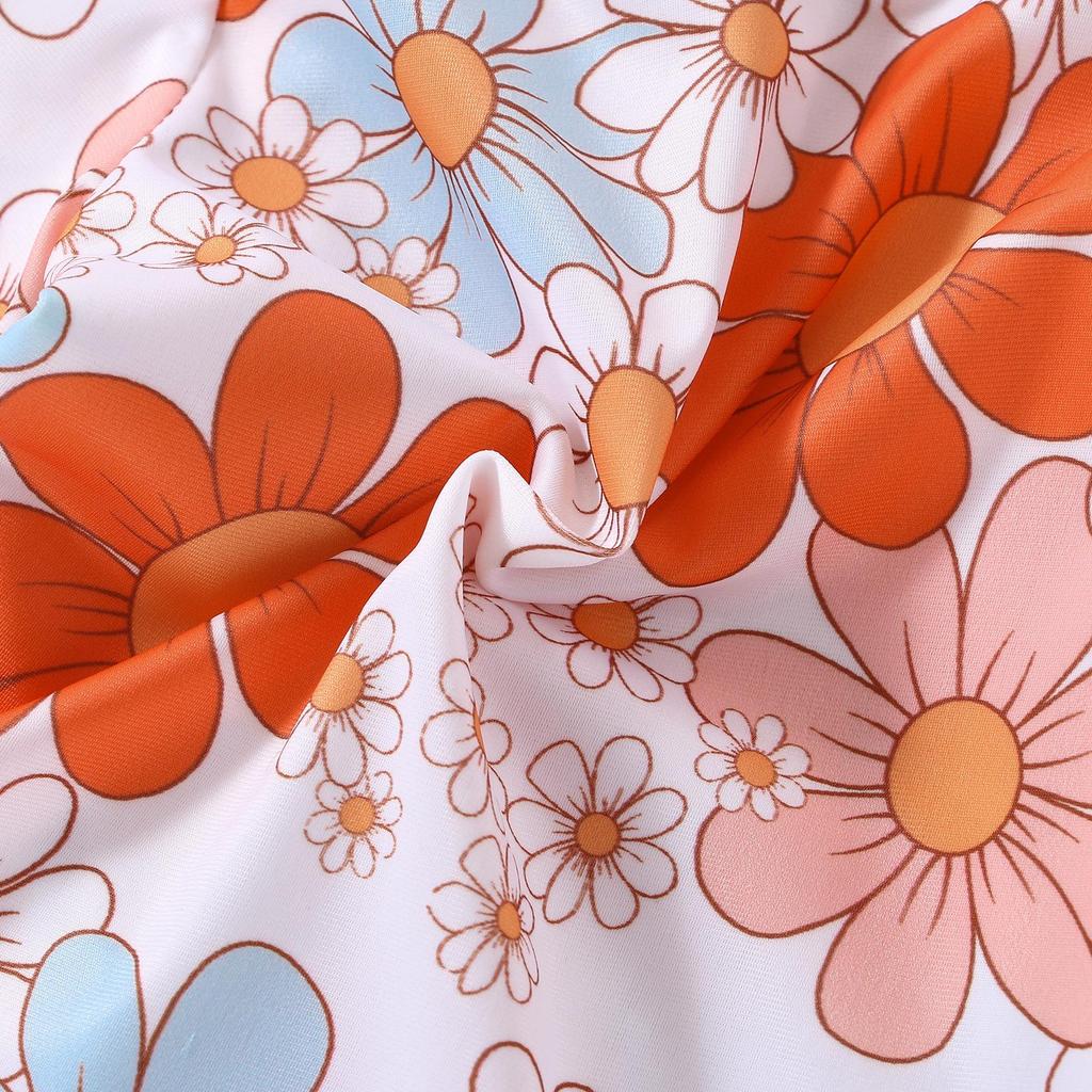 Dětské květinové plavky s dlouhým rukávem a kloboukem proti slunci - Rychleschnoucí, Ochrana proti slunci, Módní plážové oblečení pro dívky