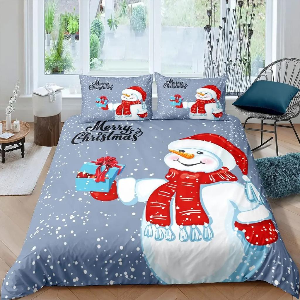 Snowman Duvet Cover Set Kids Girl Christmas Comforter Cover Winter Snow Bedding Set New  Cartoon Style Polyester Quilt Cover
