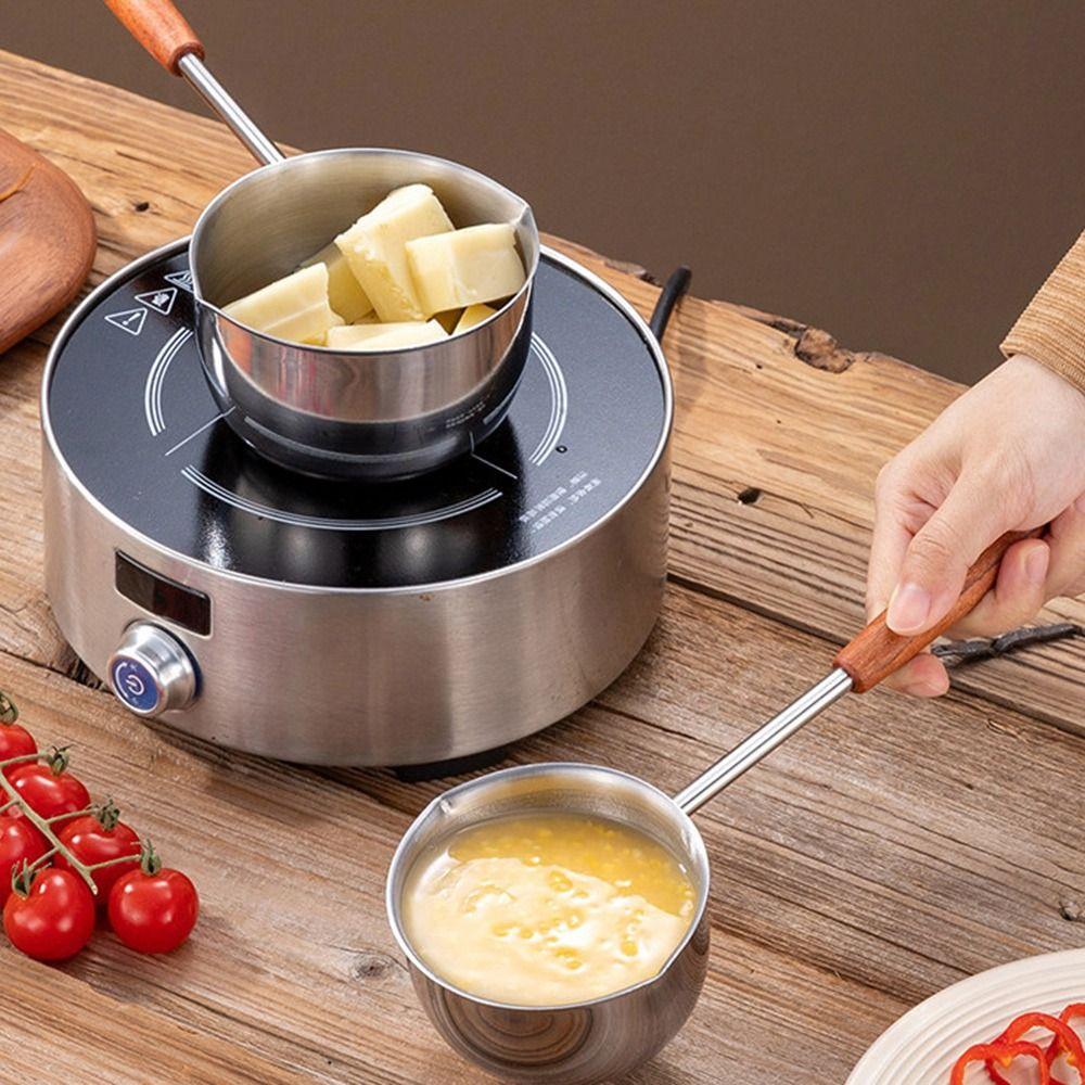 Wooden Handle Milk Pan Long-handled Oil Splashing Gadget  for Preventing Hot Oil From Scorching