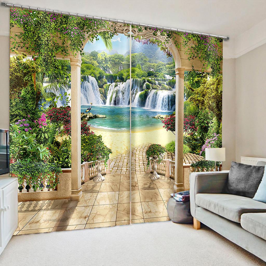 Krajobraz natury Morze Ogród Drzewo Elegancki nadruk Zacieniające Zasłony okienne dla dzieci Salon Sypialnia Łazienka Drzwi 2 sztuki Tanie