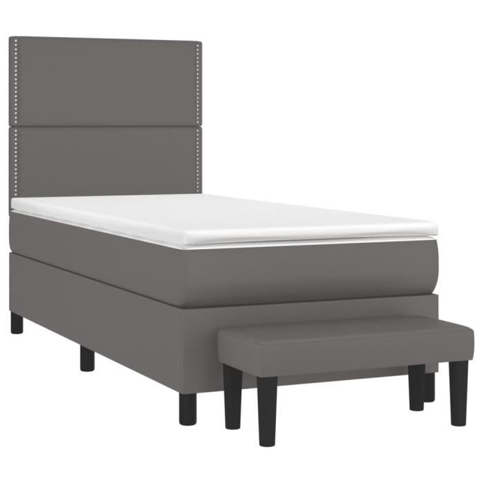 3137579 vidaXL Lit à sommier tapissier avec matelas Gris 90x190 cm Similicuir