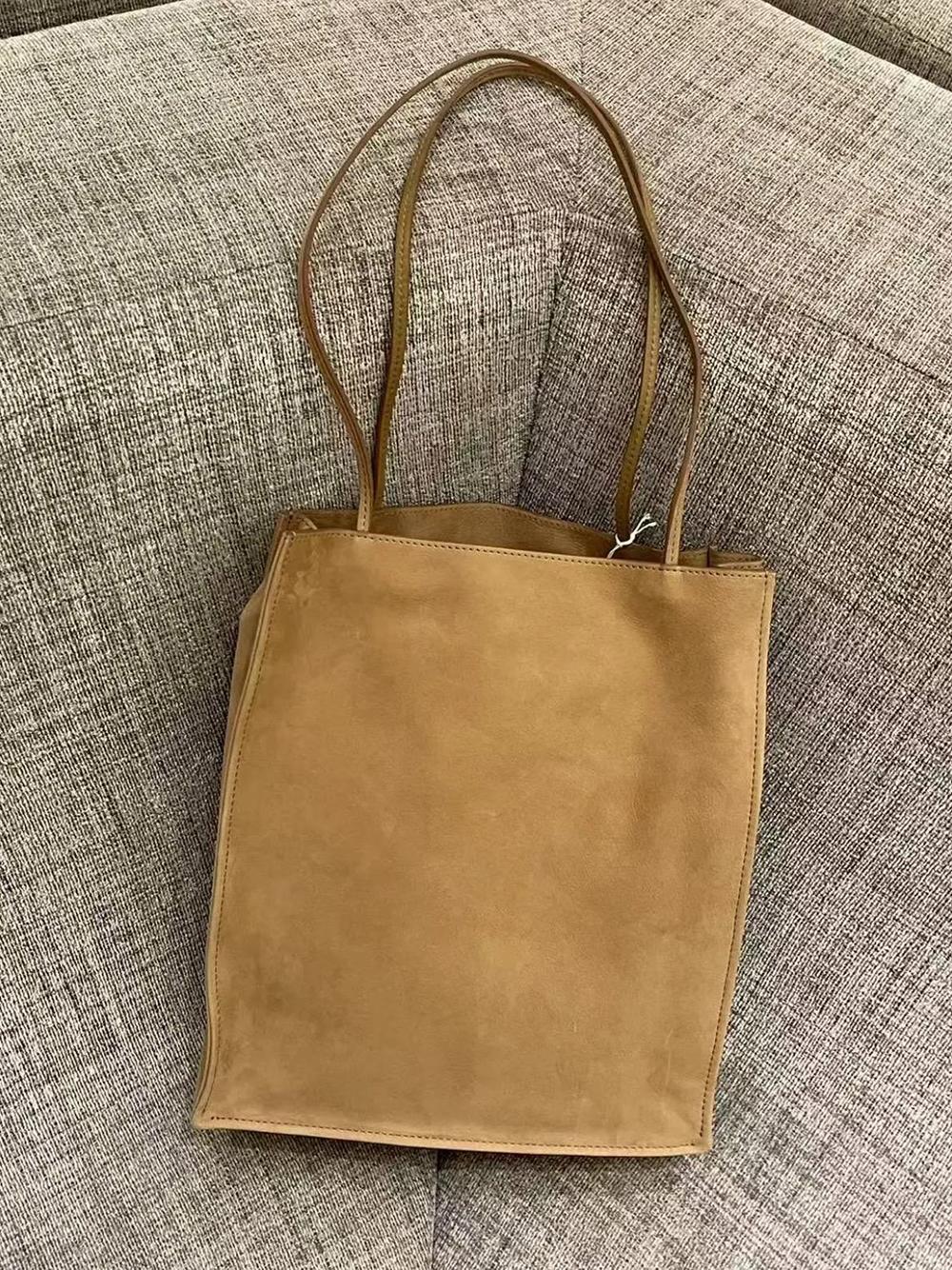 

Retro Simple Normcore Brown coffee black color Shopping Tote High-end Thick Suede Cow Leather Women Handbag Underarm Purse коричневый