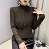 Fleece-in-warm Half-high Neck Base Shirt for Women's New Winter Long-sleeved T-shirt Fashionable Slim Body Shirt