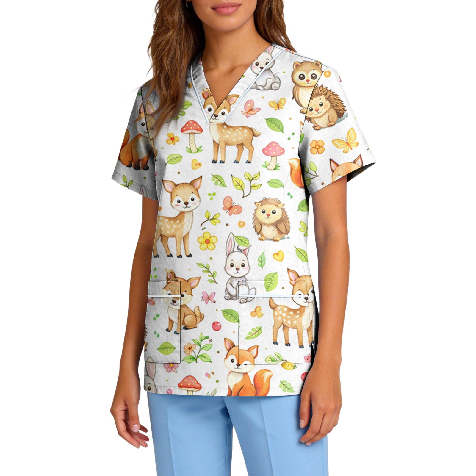 

Women s Stretch Quick-Dry V-Neck Short Sleeve Workwear Top with Animal Print & Pockets XL жовтий