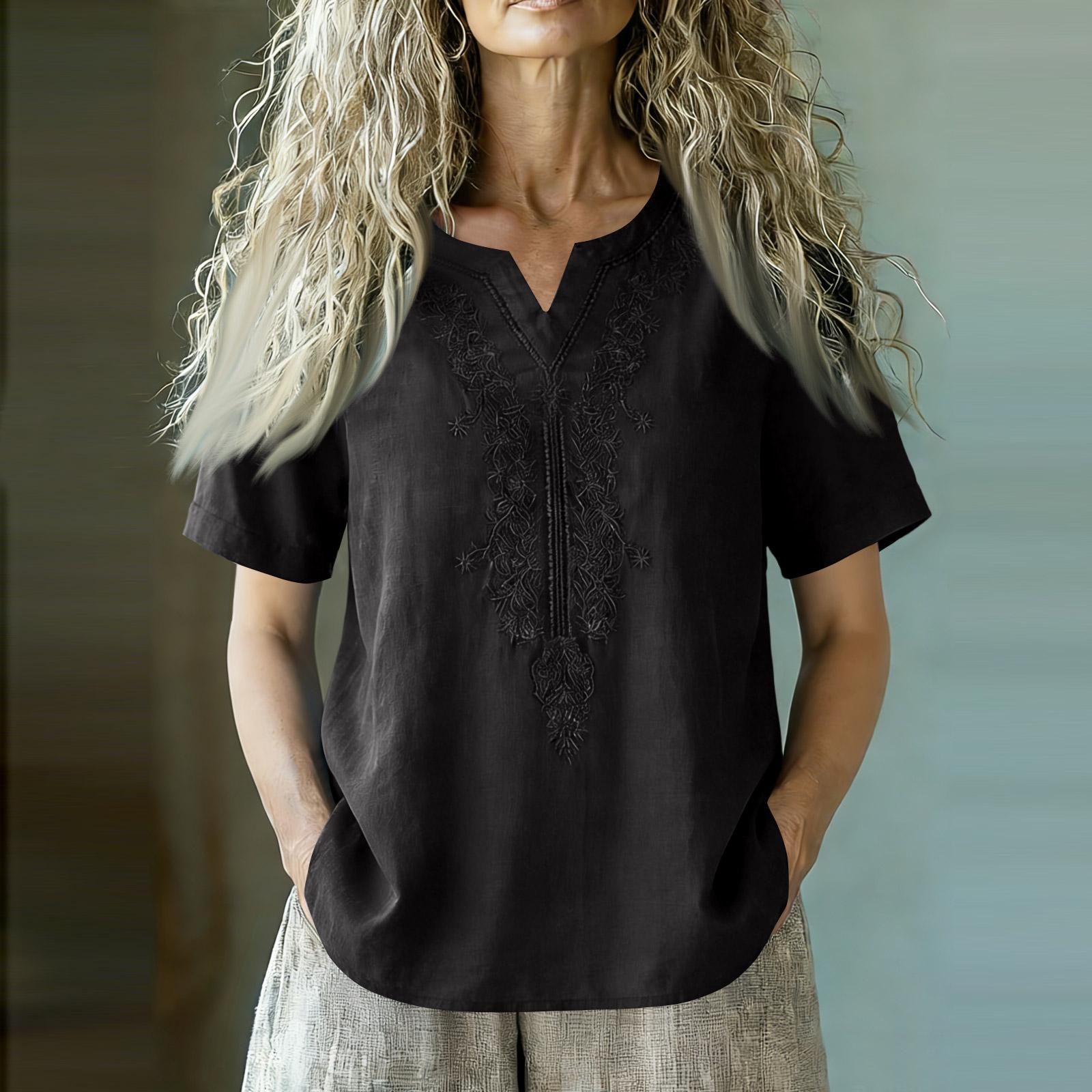 Tops For Women Short Sleeve V-Neck Summer Casual  Clothes L