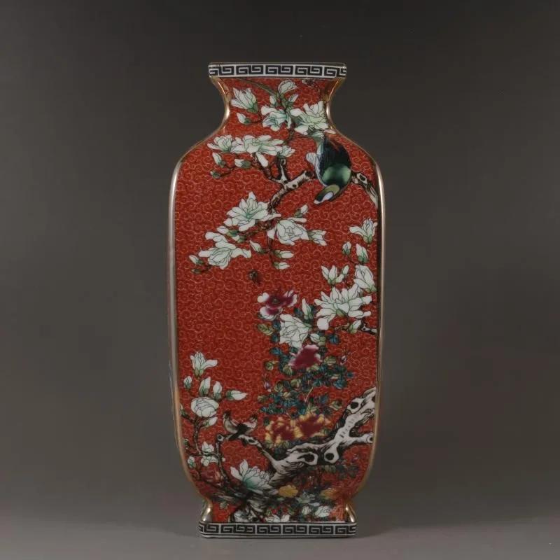 

Ваза полностью ручная работа, новая китайская эмалевая керамика, расписанная квадратная бутылка, имитация старинного домашнего настольного украшения 1 шт.