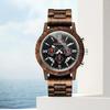 Men Natural Walnut Wood Watch Multifunctional Chronograph Quartz Wristwatch Roman Numeral Dial Sport Wooden Band Watch
