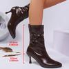 Sexy Pu Leather Thin High Heels Boots Women Back Zipper Pointed Toe Ankle Boots Woman Fleece Lining Warm Short Booties Mujer 42