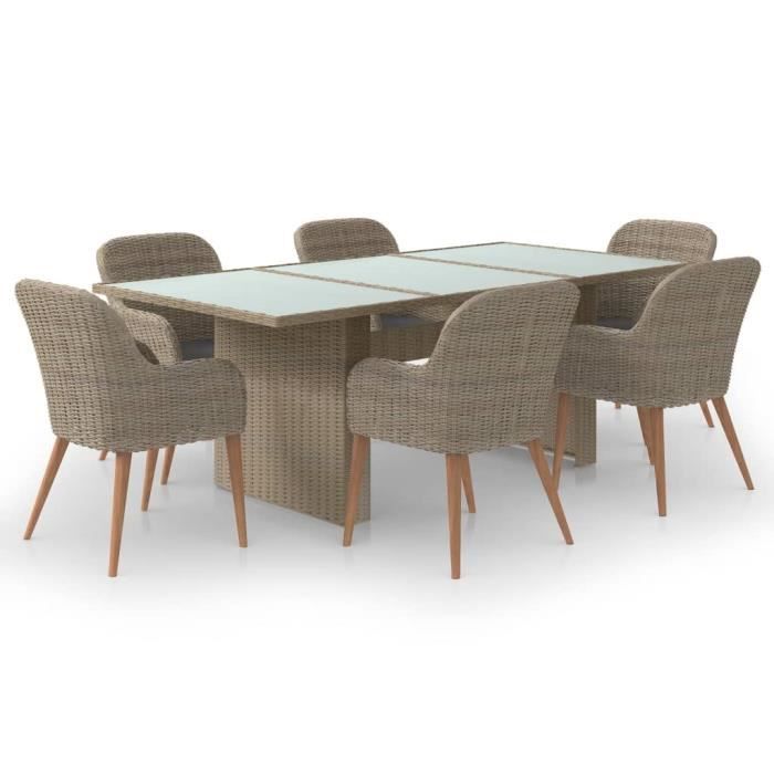 VidaXL Ensemble à dîner de jardin 7 pcs Résine tressée Marron