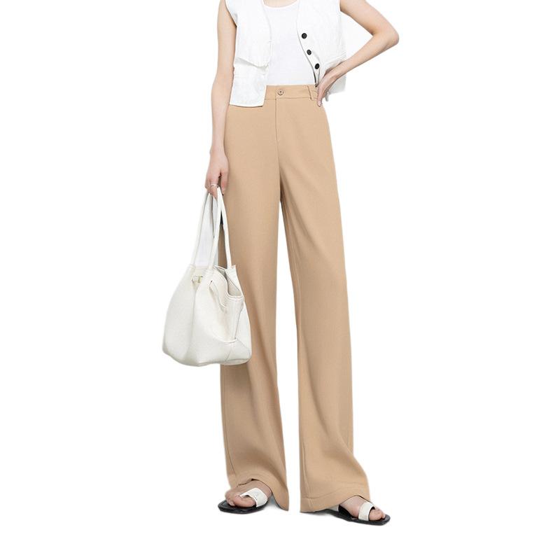 Women's summer thin pants, cool silk cooling high-waist wide-leg pants, women's casual pants, drapey and slimming straight-through long pants