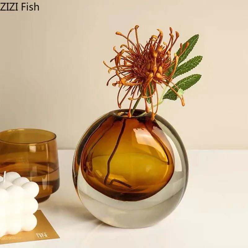 Dual Color Transparent Glass Vase Artificial Flower Decorative Flowers Pots Desk Decoration Floral Arrangement Modern Home Decor