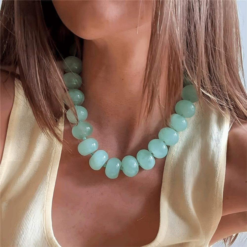 Vintage Colorful Beaded Necklace Chunky Dopamine Acrylic Choker Resin Y2K Statement Clavicle Chain Beach