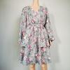 Casual V-Neck Puff Sleeve Floral Print A-Line High Waist Short Dress Women Black S-XL