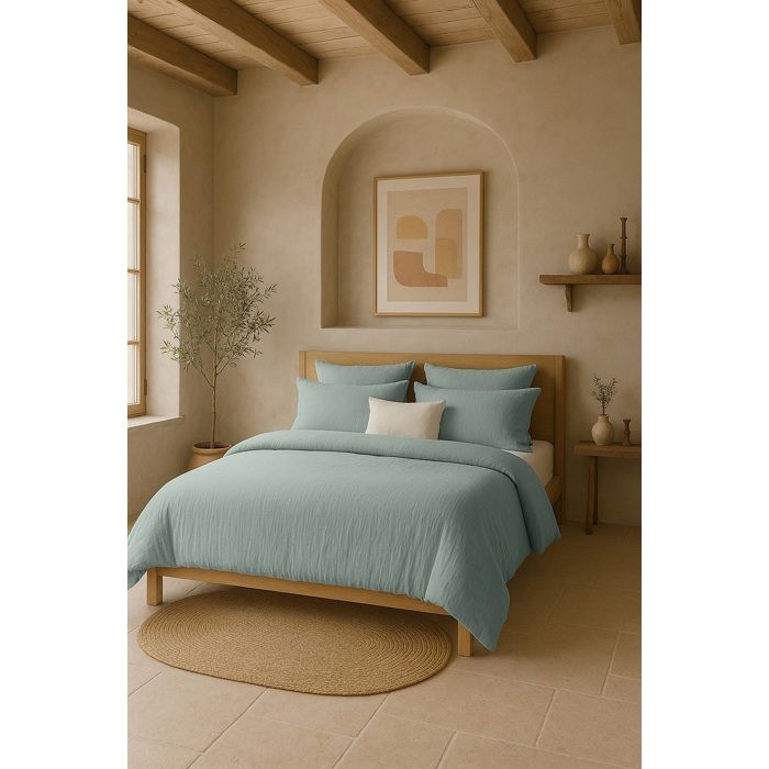 Drap-housse 140 x 190 cm Gaze de coton lavé Bleu ciel