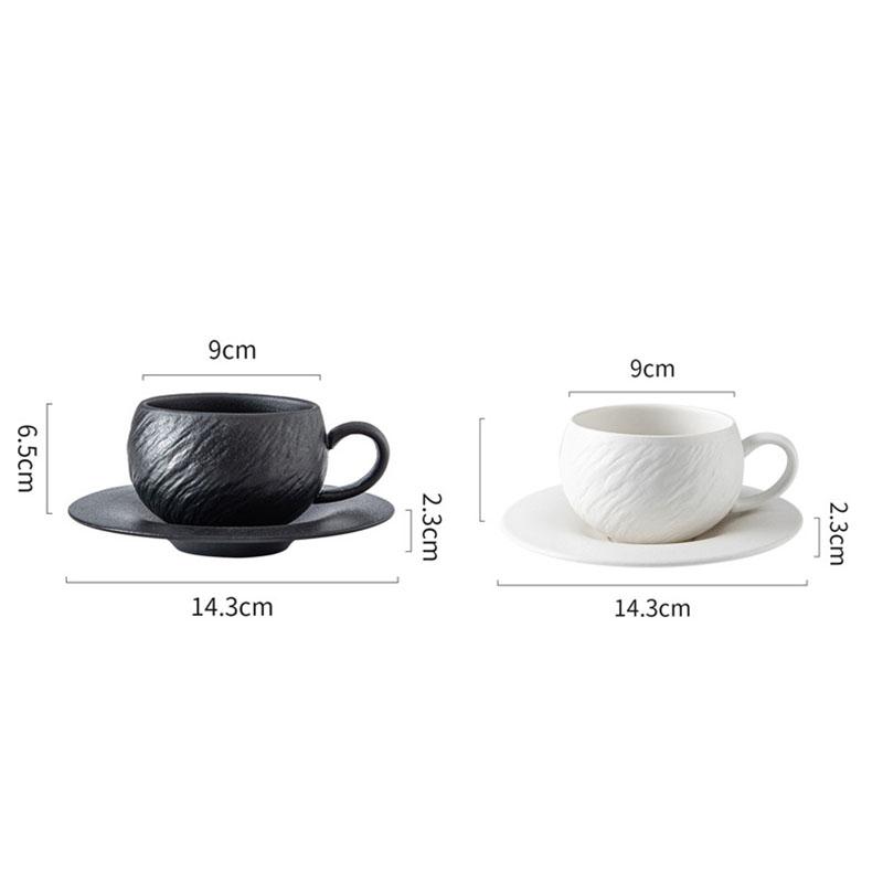 European Black  White Ceramic Coffee Cup Saucer Matte Stone Grain Breakfast Milk Mug Exquisite Afternoon Camellia Flower Tea Cup
