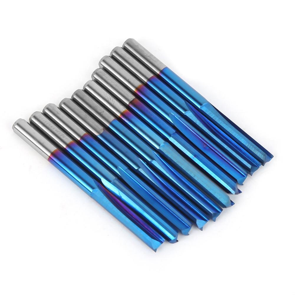ZDZCYS17DL 10Pcs Cemented Carbide 3.175mm Handle 2Flute Straight Milling Cutter Blue