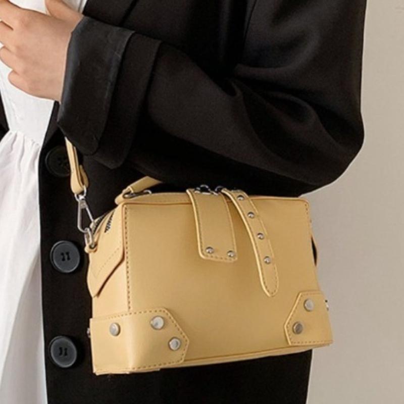 2026 Women's PU Rivet Shoulder Bag Multi Functial Crossbody Bag Handheld Boxed Makeup Bag Solid Color Small Square Bag