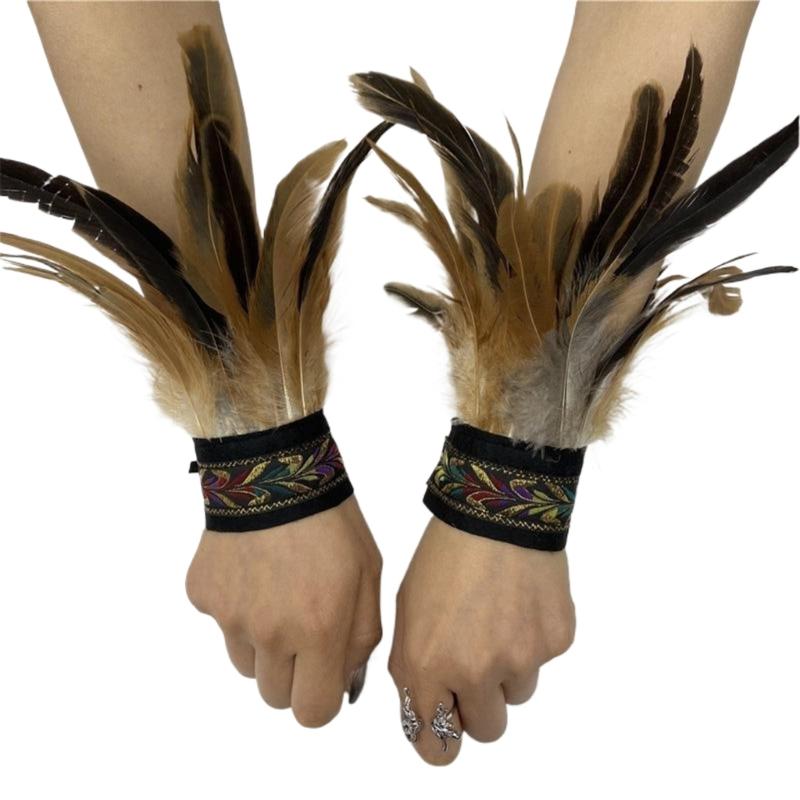 Ethnic Wrist Cuffs Vintage Women Men Cosplay Costume Accessory Feather Wristband Feather Wristband Vintage Bracelet