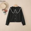 ZANZEA Women Casual Doll Collar Loose Long Sleeve Blouse