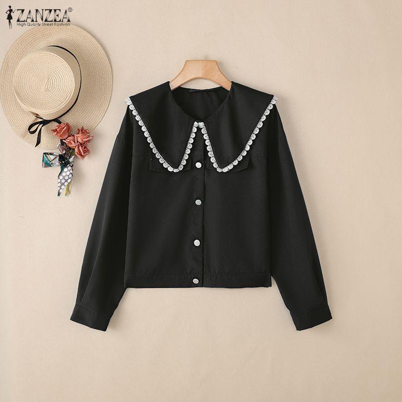 ZANZEA Women Casual Doll Collar Loose Long Sleeve Blouse