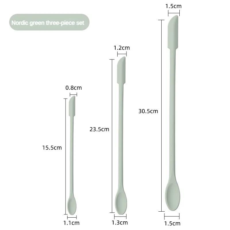 3 Adet Silikon Spatula Seti Çift Başlı Kazıyıcı Kozmetik Reçel Krem Derin Şişe Mini Spatula Uzatılmış Küçük Uçlu Spa Makyaj Aracı