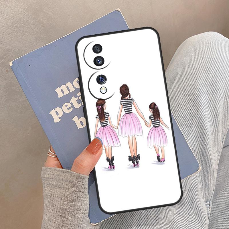 Black Brown Hair Baby Mom Girl Son Case For Honor Magic 8 Pro 5 6 7 Lite Cover For Honor 200 400 90 70 50 X8a X8b X9a X9b X9c