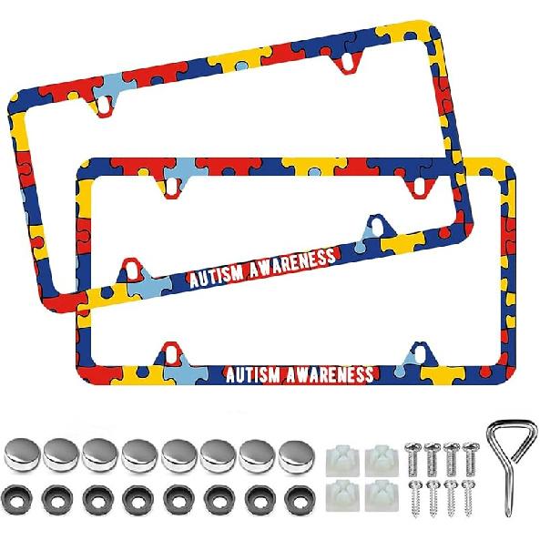 Elegant Faux Floral License Plate Frame - Unobstructed Narrow-Edge 2 Packs Universal Stainless Steel Car License Plate Frames Holder Solid Holder