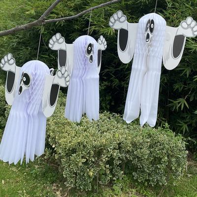 Halloween Ghost Decoration Hanging Honeycomb Tissue Paper Ghost Creepy Flying Ghost Ornament